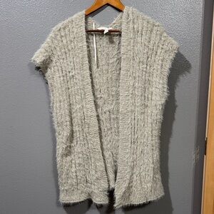 LC Lauren Conrad Fuzzy Open-Front Taupe Cardigan Vest